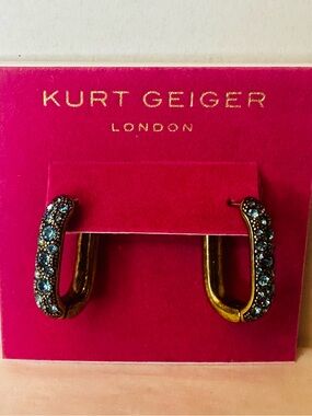NWT Kurt Geiger Antique Gold  Hoop Earrings with Turquoise Crystals